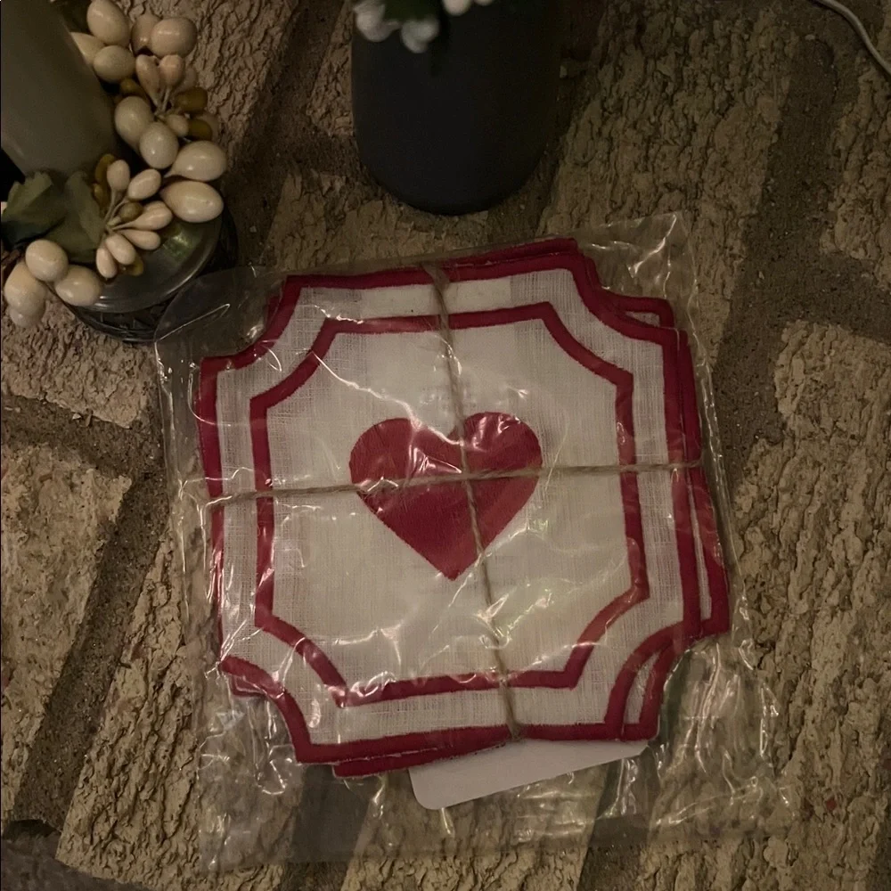 Williams Sonoma Cartouche Heart Coasters, Set of 4